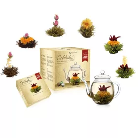   Set cadou ceai infloritor Creano cu ceainic sticla 500 ml, 6 varietati ceai alb/verde/negru