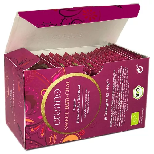 Ceai Bio Creano Chai Rosu Dulce, 20 plicuri, hibiscus si condimente, gust fructat-picant