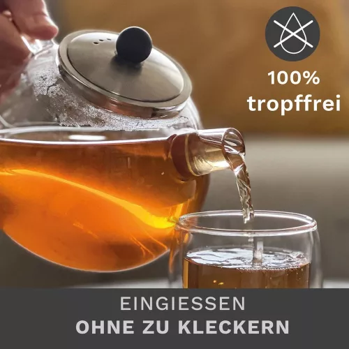 Ceainic din sticla Creano, 1,6 L, cu sita din inox si capac, pentru ceai vrac