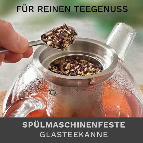 Ceainic din sticla Creano, 1,6 L, cu sita din inox si capac, pentru ceai vrac