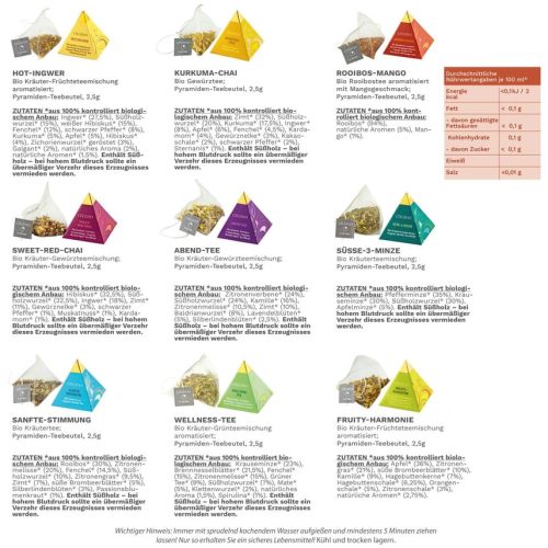 Set cadou ceai bio Creano Organic Herbal Tea, 12 plicuri piramida, 9 sortimente, 30 g