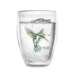 Pahar termic Creano Hummi, 250 ml, sticla borosilicata, perete dublu, decor colibri albastru