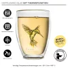 Pahar termic Creano Hummi, 250 ml, sticla borosilicata, perete dublu, decor colibri albastru