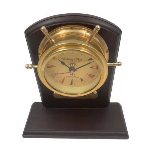 Ceas decorativ Giftdeco, alamă și lemn, înălțime 22 cm, stil nautic