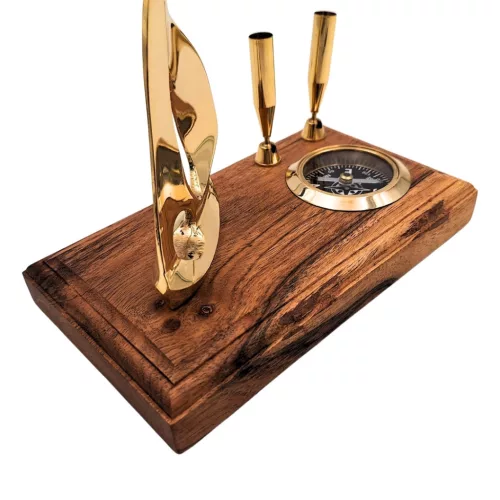 Busolă Giftdeco BCPH103, alamă și lemn, 14 x 17,5 x 9,5 cm, stil retro, nautic
