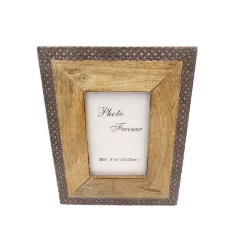 Ramă foto Giftdeco A-1106A, pentru fotografie 10 x 15cm, lemn de mango și metal, 25,5 x 20,5 cm