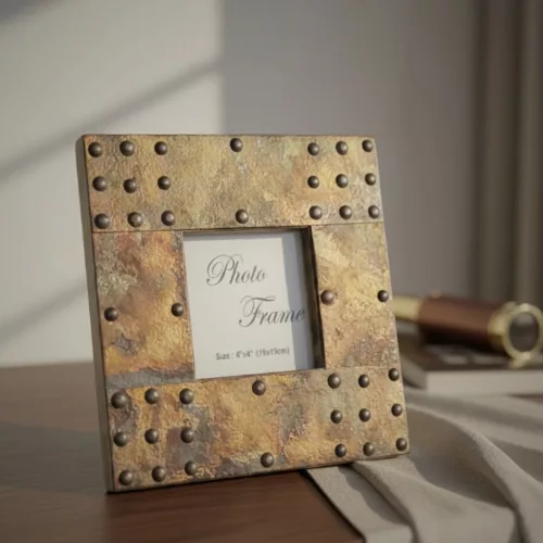 Ramă foto Giftdeco A-1106, lemn de mango și metal, fotografie 10 x 10 cm, ramă 20 x 20 cm, stil vintage