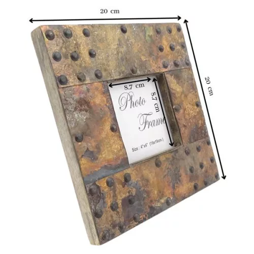 Ramă foto Giftdeco A-1106, lemn de mango și metal, fotografie 10 x 10 cm, ramă 20 x 20 cm, stil vintage