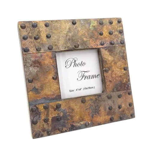 Ramă foto Giftdeco A-1106, lemn de mango și metal, fotografie 10 x 10 cm, ramă 20 x 20 cm, stil vintage