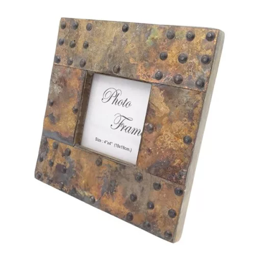 Ramă foto Giftdeco A-1106, lemn de mango și metal, fotografie 10 x 10 cm, ramă 20 x 20 cm, stil vintage