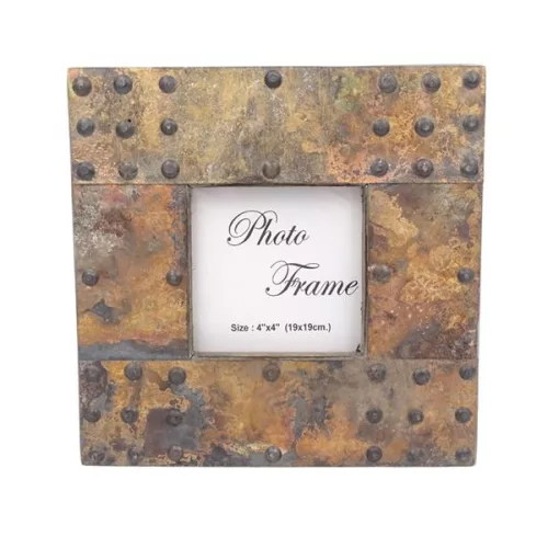 Ramă foto Giftdeco A-1106, lemn de mango și metal, fotografie 10 x 10 cm, ramă 20 x 20 cm, stil vintage