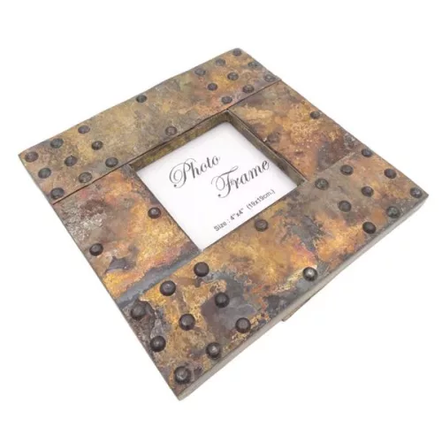 Ramă foto Giftdeco A-1106, lemn de mango și metal, fotografie 10 x 10 cm, ramă 20 x 20 cm, stil vintage