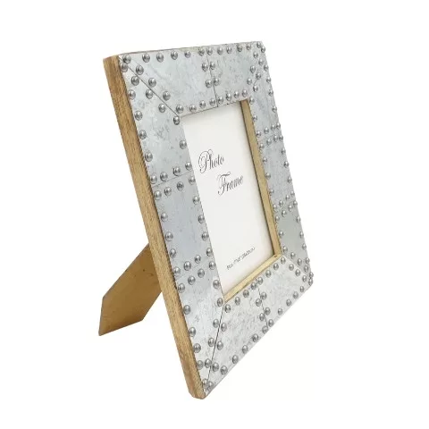 Ramă foto Giftdeco, pentru fotografie 18 x 13cm, lemn de mango și metal, stil industrial, glamour