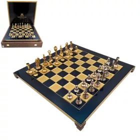   Set sah Manopoulos S34, alamă, metal și lemn, înălțime 6,5 cm
