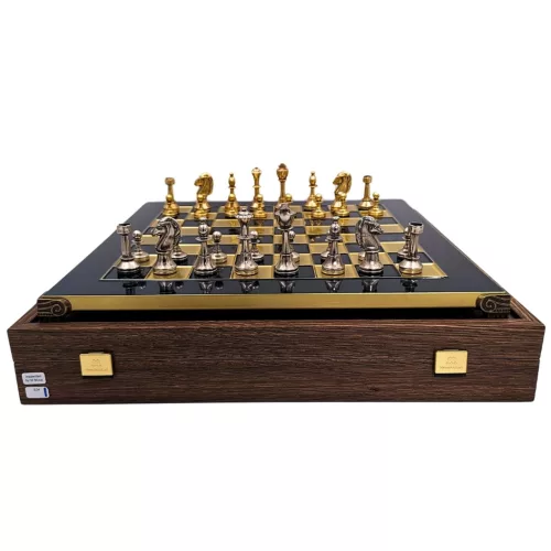 Set sah Manopoulos S34, alamă, metal și lemn, înălțime 6,5 cm