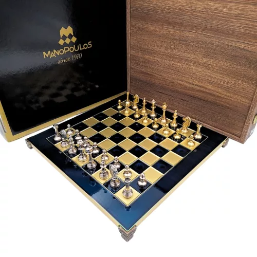 Set sah Manopoulos S34, alamă, metal și lemn, înălțime 6,5 cm