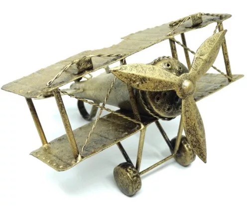 Machetă avion Giftdeco NC1389, alamă și metal, 17 x 17,50 x 11,5 cm, stil retro