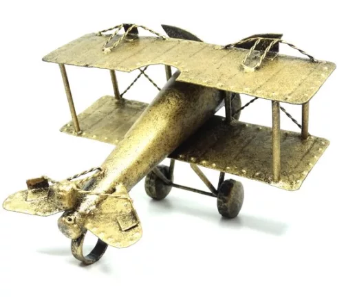 Machetă avion Giftdeco NC1389, alamă și metal, 17 x 17,50 x 11,5 cm, stil retro