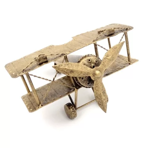 Machetă avion Giftdeco NC1389, alamă și metal, 17 x 17,50 x 11,5 cm, stil retro