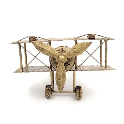 Machetă avion Giftdeco NC1389, alamă și metal, 17 x 17,50 x 11,5 cm, stil retro