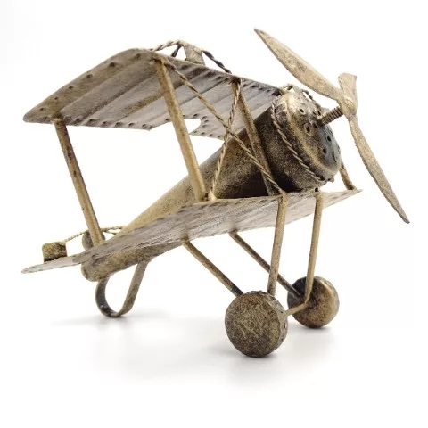 Machetă avion Giftdeco NC1389, alamă și metal, 17 x 17,50 x 11,5 cm, stil retro