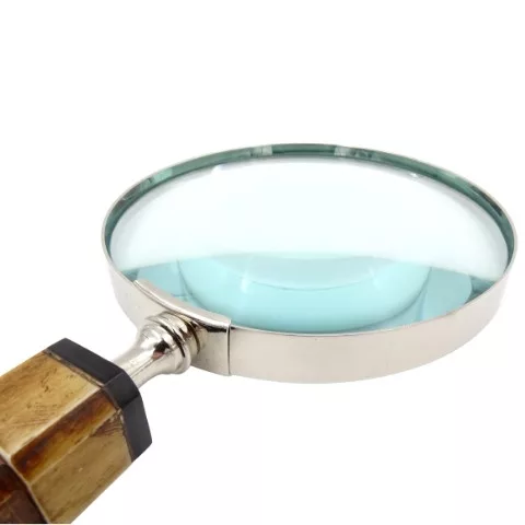 Lupă Giftdeco NC1099A, alamă, sticlă și os, lungime 24,5 cm, diametru 10 cm, stil colonial