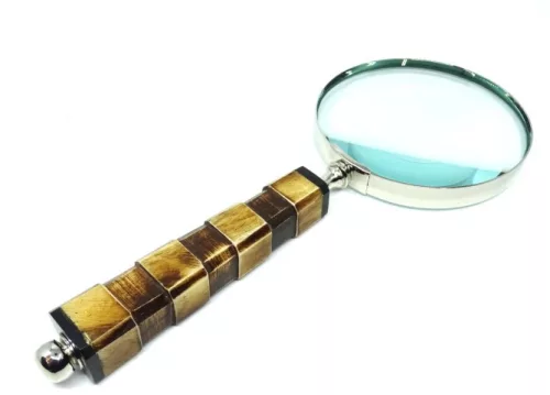 Lupă Giftdeco NC1099A, alamă, sticlă și os, lungime 24,5 cm, diametru 10 cm, stil colonial