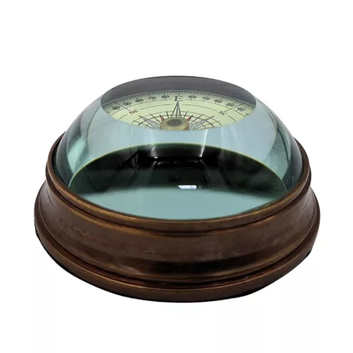 Busolă lenticulară Giftdeco NC2119, alamă și sticlă, diametru 6,3 cm, înălțime 3 cm