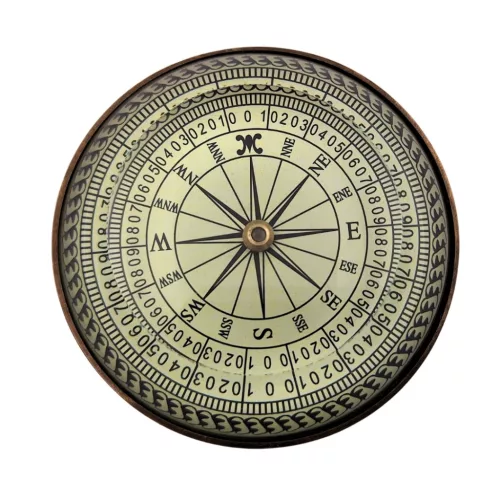 Busolă Giftdeco NC2511, alamă și sticlă, 8 x 8 x 2,70 cm, stil nautic