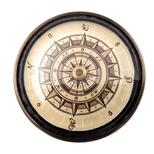 Busolă Giftdeco NC1609, alamă și sticlă, 5,90 x 5,90 x 3 cm, stil vintage, nautic, colonial