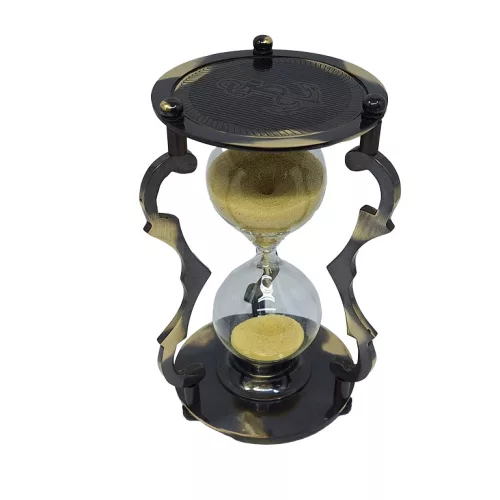 Clepsidră decorativă Giftdeco NC2677 – 5 minute, alamă și sticlă, 14,5 cm