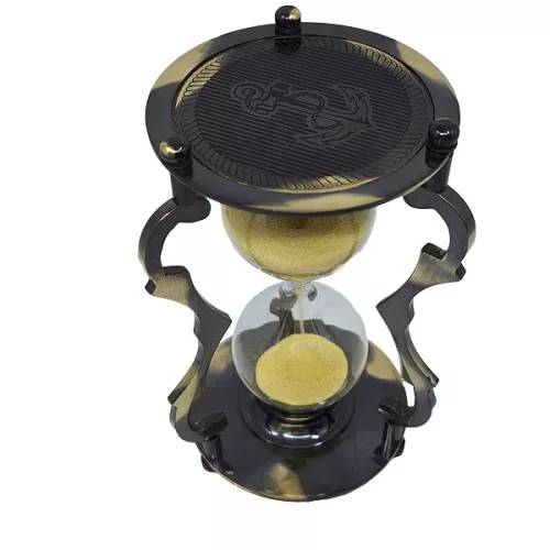 Clepsidră decorativă Giftdeco NC2677 – 5 minute, alamă și sticlă, 14,5 cm