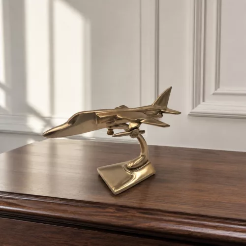 Machetă avion de vânătoare Jaguar Giftdeco JAG, aluminiu auriu, 21 x 12 x 14 cm