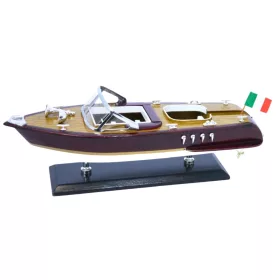   Machetă navală barcă cu motor Giftdeco REE, model Reeva, din lemn, 35 x 11 x 13 cm