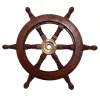Timonă decorativa Giftdeco NC1402A, alamă și lemn, diametru 45 cm, stil retro, nautic