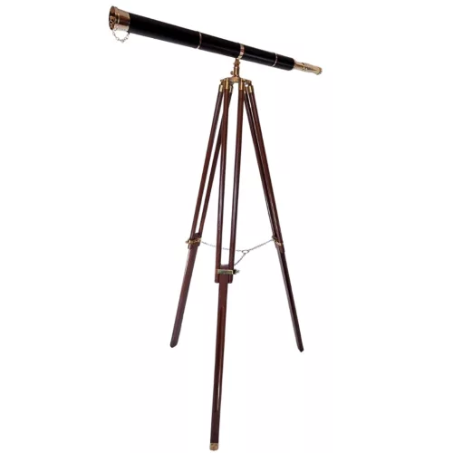 Lunetă Giftdeco, alamă, piele și lemn, lungime 96 cm, stil retro