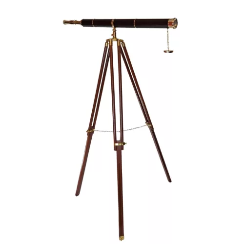 Lunetă Giftdeco, alamă, piele și lemn, lungime 96 cm, stil retro