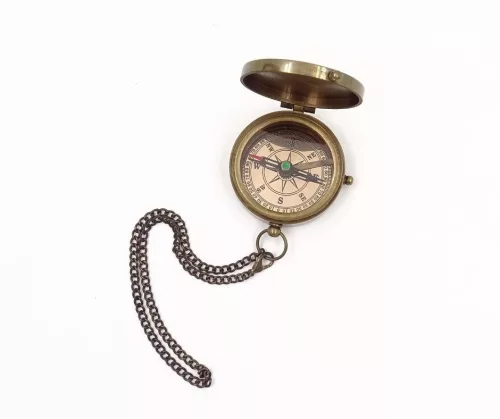 Busolă Giftdeco C-64, alamă și piele, diametru 5 cm