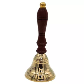  Clopot de mână Giftdeco HB70/3, alamă și mâner din lemn, diametru 7,5 cm