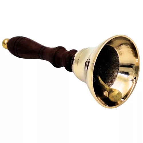 Clopot de mână Giftdeco HB70/3, alamă și mâner din lemn, diametru 7,5 cm