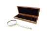 Lupă Giftdeco NC2684, alamă, sticlă, metal și lemn, lungime 20,5 cm, diametru 7,5 cm