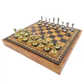   Set sah Italfama N035, piele și metal, înălțime 4,8 cm, stil vintage