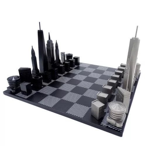 Set sah Skyline Chess, inox și lemn