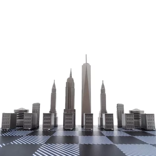 Set sah Skyline Chess, inox și lemn