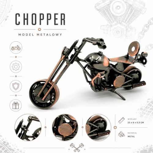 Machetă motocicletă chopper Giftdeco M33, metal, 15 x 6 x 9,5 cm, stil industrial
