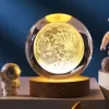 Lampă decorativă Giftdeco KKS Moon, glob din sticlă pe suport din lemn, LED USB, diametru 8 cm