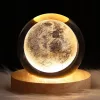 Lampă decorativă Giftdeco KKS Moon, glob din sticlă pe suport din lemn, LED USB, diametru 8 cm