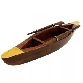   Model de barcă Giftdeco 717013, lemn și alamă, 25 x 6,3 x 4 cm, stil nautic minimalist