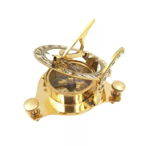 Busolă Giftdeco SUN023F, alamă și piele, diametru 7,5 cm, stil retro, vintage, colonial