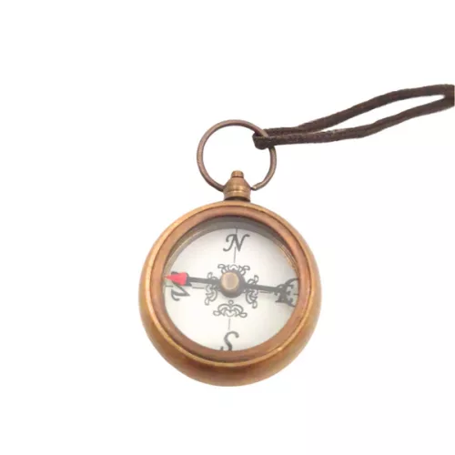 Breloc busola Giftdeco CL336/1, metal si sticla, finisaj alama, 3 x 17 cm